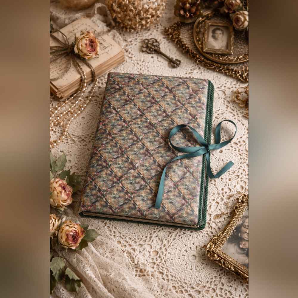 Vintage Fabric Covered Photo Album | Ribbon Tie Scrapbook | Cottagecore